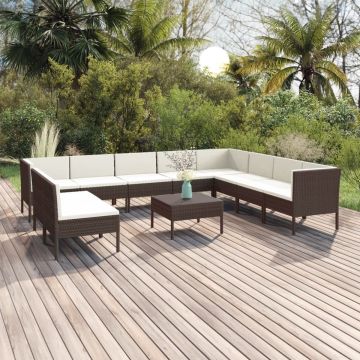 vidaXL 11-delige Loungeset met kussens poly rattan bruin