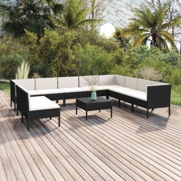 vidaXL 11-delige Loungeset met kussens poly rattan zwart