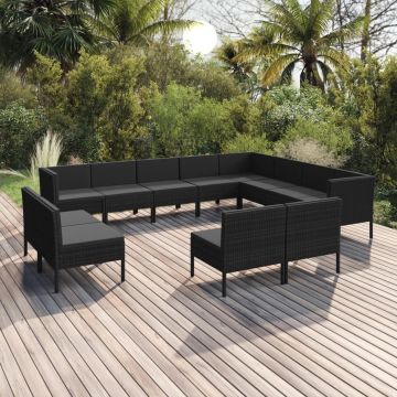 vidaXL 12-delige Loungeset met kussens poly rattan zwart