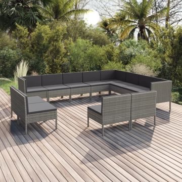 vidaXL 12-delige Loungeset met kussens poly rattan grijs