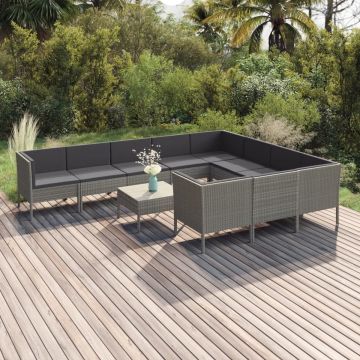 vidaXL 11-delige Loungeset met kussens poly rattan grijs