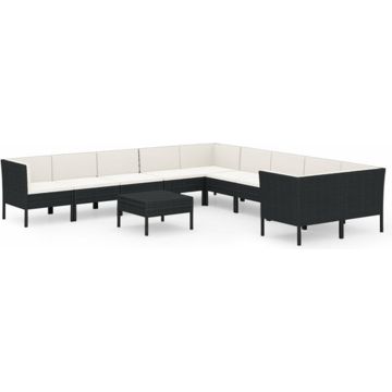 vidaXL 11-delige Loungeset met kussens poly rattan zwart