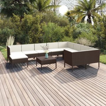 vidaXL 11-delige Loungeset met kussens poly rattan bruin