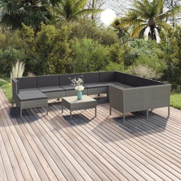 vidaXL 11-delige Loungeset met kussens poly rattan grijs