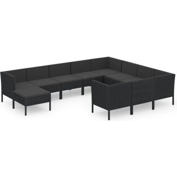 vidaXL 11-delige Loungeset met kussens poly rattan zwart