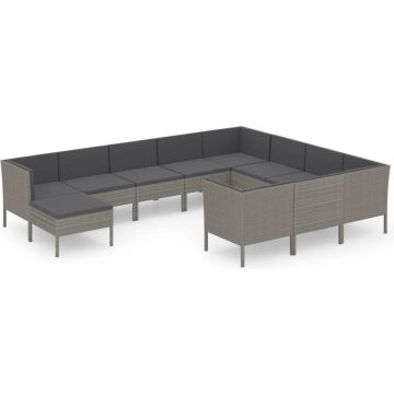 vidaXL 11-delige Loungeset met kussens poly rattan grijs