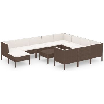 vidaXL 12-delige Loungeset met kussens poly rattan bruin