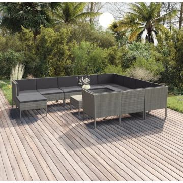 vidaXL 12-delige Loungeset met kussens poly rattan grijs