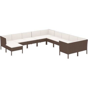 vidaXL 11-delige Loungeset met kussens poly rattan bruin