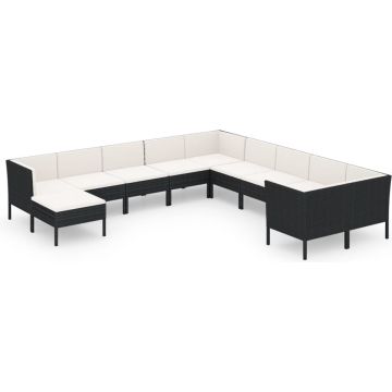 vidaXL 11-delige Loungeset met kussens poly rattan zwart