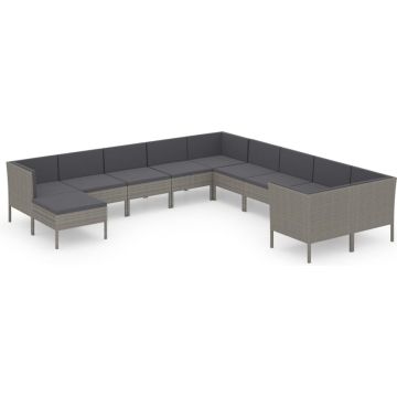 vidaXL 11-delige Loungeset met kussens poly rattan grijs