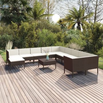 vidaXL 12-delige Loungeset met kussens poly rattan bruin