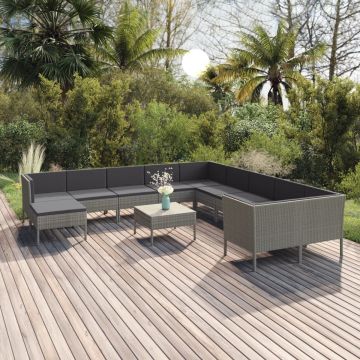 vidaXL 12-delige Loungeset met kussens poly rattan grijs