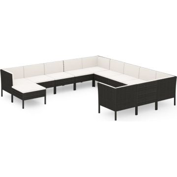 vidaXL 12-delige Loungeset met kussens poly rattan zwart