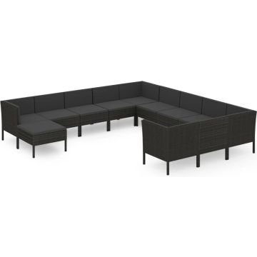 vidaXL 12-delige Loungeset met kussens poly rattan zwart