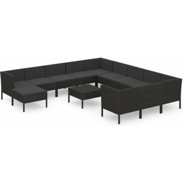 vidaXL 13-delige Loungeset met kussens poly rattan zwart