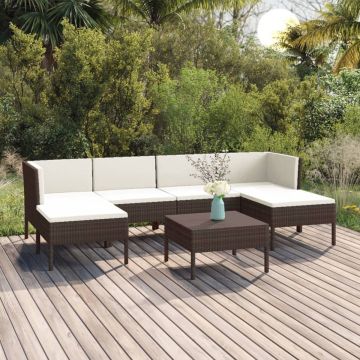 vidaXL 7-delige Loungeset met kussens poly rattan bruin