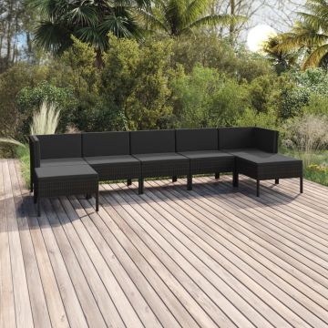 vidaXL 7-delige Loungeset met kussens poly rattan zwart