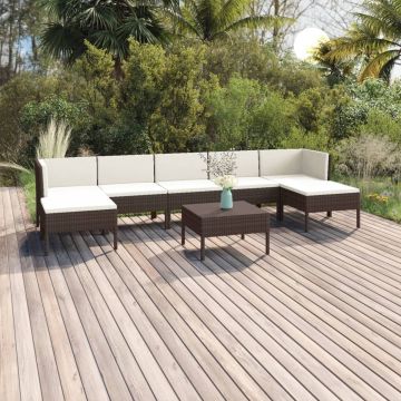 vidaXL 8-delige Loungeset met kussens poly rattan bruin