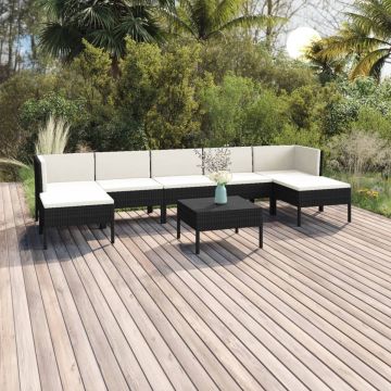 vidaXL 8-delige Loungeset met kussens poly rattan zwart