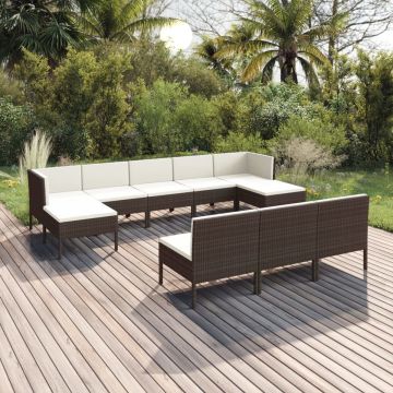 vidaXL 10-delige Loungeset met kussens poly rattan bruin