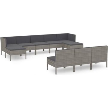 vidaXL 10-delige Loungeset met kussens poly rattan grijs