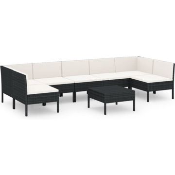 vidaXL 8-delige Loungeset met kussens poly rattan zwart