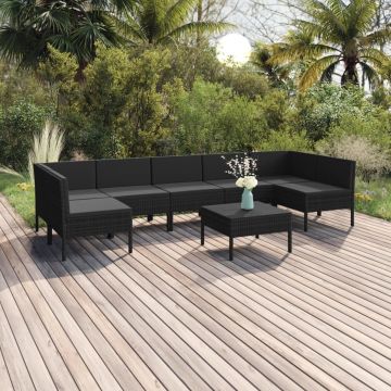 vidaXL 8-delige Loungeset met kussens poly rattan zwart