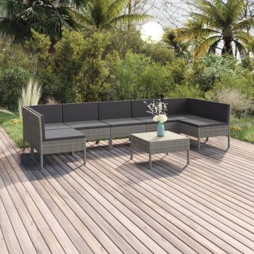 vidaXL 8-delige Loungeset met kussens poly rattan grijs