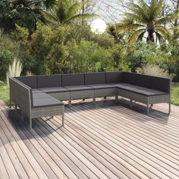 vidaXL 9-delige Loungeset met kussens poly rattan grijs