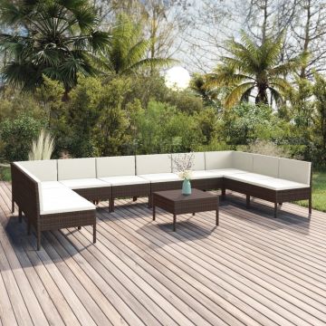 vidaXL 11-delige Loungeset met kussens poly rattan bruin