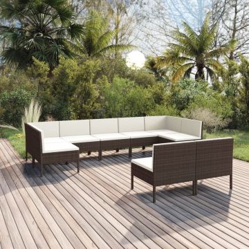 vidaXL 9-delige Loungeset met kussens poly rattan bruin