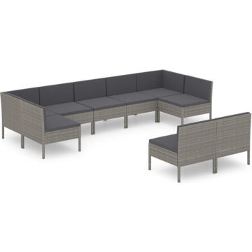 vidaXL 9-delige Loungeset met kussens poly rattan grijs