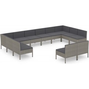 vidaXL 12-delige Loungeset met kussens poly rattan grijs