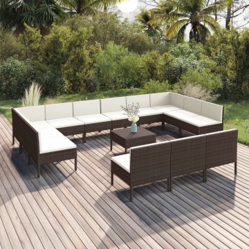 vidaXL 14-delige Loungeset met kussens poly rattan bruin