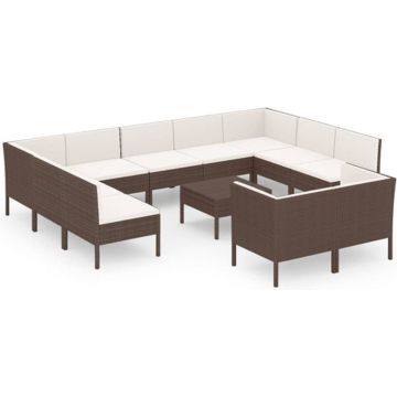 vidaXL 12-delige Loungeset met kussens poly rattan bruin