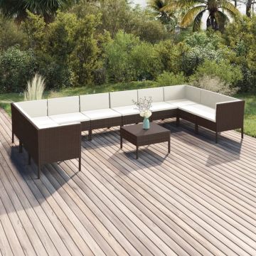 vidaXL 11-delige Loungeset met kussens poly rattan bruin