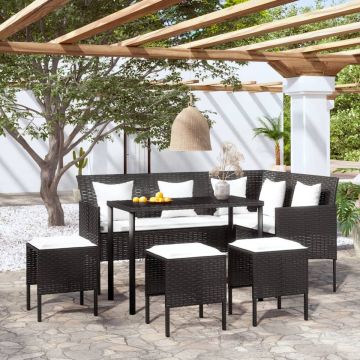 vidaXL 5-delige Loungeset met kussens L-vormig poly rattan zwart