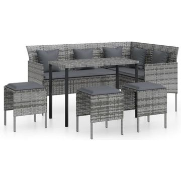 vidaXL 5-delige Loungeset met kussens L-vormig poly rattan grijs