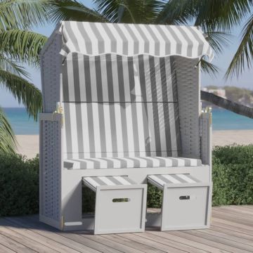 vidaXL Strandstoel met luifel poly rattan en massief hout grijs en wit