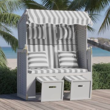 vidaXL Strandstoel met kussens poly rattan en massief hout grijs wit