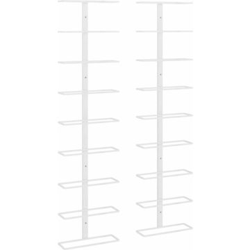 vidaXL Wijnrekken 2 st wandmontage voor 9 flessen ijzer wit