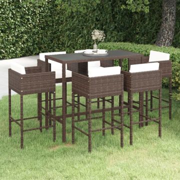 vidaXL 7-delige Tuinbarset met kussens poly rattan bruin