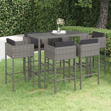 vidaXL 7-delige Tuinbarset met kussens poly rattan grijs