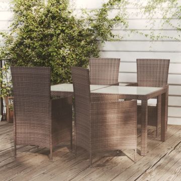 vidaXL 5-delige Tuinset met kussens poly rattan bruin