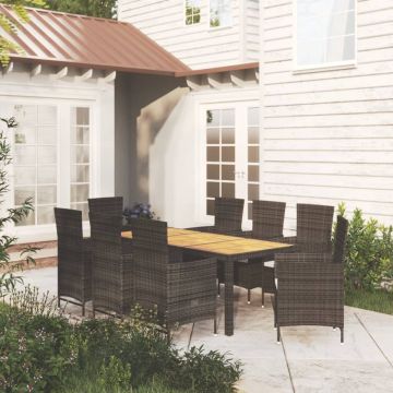 vidaXL 9-delige Tuinset met kussens poly rattan zwart