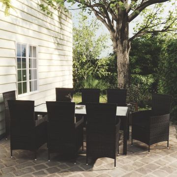 vidaXL 9-delige Tuinset met kussens poly rattan zwart