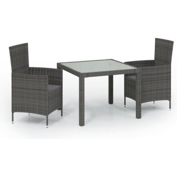 vidaXL 3-delige Tuinset met kussens poly rattan grijs