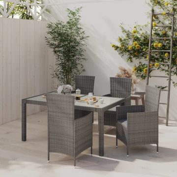 vidaXL 5-delige Tuinset met kussens poly rattan grijs