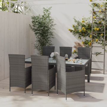 vidaXL 7-delige Tuinset met kussens poly rattan grijs